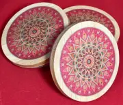 Set of 3 Red/Pink Mandala Painted Bamboo Lids for Oui Jars