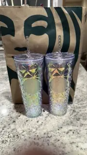 Starbucks Christmas Holiday 2023 White Clear Diamond Prism Crystal Tumbler Cup