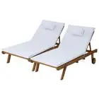2x Sun Lounge Wooden Lounger Outdoor Furniture Day Bed Wheel Patio White Gardeon
