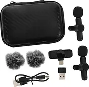 HEATSHAKING Cordless Lapel Microphone -c Interface Compact Interview Recorder Noise Reduction Mic for Vlogging Dual Adapter Portable