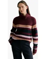 [Trenery] Alpaca Merino Blend Multi Stripe Rollneck in Oxblood