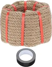 sourcing map Jute Rope 0.55 Inch x 75ft, Heavy Natural Thick Twisted Rope with Black Tape for Crafts Railing Docks Tug of War Swing Nautical Landscaping
