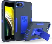 UEEBAI Case for iPhone SE3/iPhone 7/iPhone 8/iPhone SE 2020, Silicone Phone Case with Embedded Stand, Full Body Protection, Military, Strong Shockproof, Drop Protection, Scratch-Resistant, Dark Blue