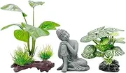 Fish Tank Decorations Aquarium Decoration Small Ornaments Accessories Betta Fish Rest Leaf Buddha (Buddha/Leaf Set-B)