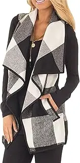 [YACUN] Women Vest Open Front Buffalo Plaid Sleeveless Cardigan Shawl Coat