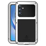 LOVE MEI Galaxy A34 5G Case Rugged Shockproof with Built-in Screen Protector Silicone Metal Hybrid Cover Silver