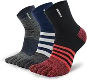 [limide] Men's Running Toe Socks Five Finger Socks Compression Crew Athletic Socks for Running 3 Pairs(Size 7-11)