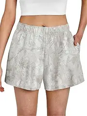 [NENOKED] Womens Camo Sweat Shorts Casual Elastic Waist Maple Leaf Print Camouflage Shorts Lounge Workout Shorts with Pockets