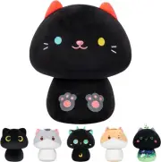 14 Mushroom Plush, Cute Black Cat Plush Pillow Soft Plushies Squishy