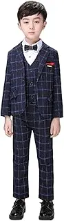 [Kromoc] Boys' Checked Suit 3-Piece One Button Jacket+Vest+Pants Wedding Banquet Formal Tuxedos