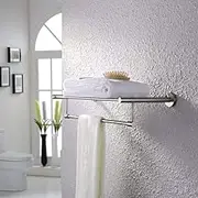 304 Stainless Steel Bathroom Double Towel Rail Rack Shelf Holder Wall Mounted 24-Inch Bath Towel Rack with Towel Bar
