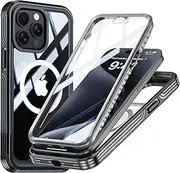ELEPIK for iPhone 15 Pro Max Case [Built-in 9H Screen Protector] [Compatible with Magsafe] [Full-Body Protection] Phone Case for iPhone 15 Pro Max with Dustproof, Wireless Charging, Black