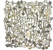 [Supkeyer] 125Pcs Antique Vintage Bronze Key Skeleton Heart Bow Steampunk Pendant Set Gifts