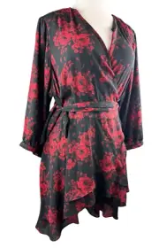 NWT Torrid Georgette Wrap Tunic Blouse Red Black Floral Blouse Plus Size 4 4X