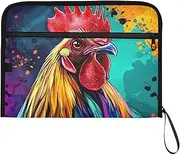 YMXFXP Expandable Filing Folder Rooster Closeup Colors, 13-Pocket Funny Cute Design with Sticky Labels, A4 Letter Size Document Organizer for Office, School, Boys, Girls