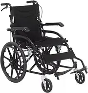 Black Folding Carbon Steel Wheelchair with Double Brake and Honeycomb Cushion Manual Airplane Travel Wheelchair, Load Capacity 90kg/200lb