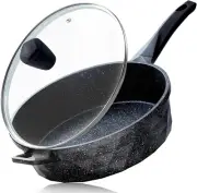 Nonstick Deep Frying Pan Skillet with Lid 12" Large 5 Quarts Saute Granite Stone
