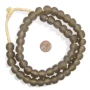 Groundhog Grey Recycled Glass Beads 14mm Ghana African Sea Glass Brown Round
