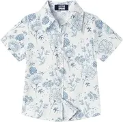 [LittleSpring] Little Toddler Boys Button Down Shirts Short Sleeve Cartoon Shirts Summer Casual