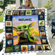 Personalized Baby Yoda Quilt Fleece Blanket, Sherpa Blanket