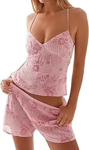[ABYOVRT] Women Sequin Beaded Cami Top V Neck Backless Criss Cross Straps Crop Tops Summer Going Out Clubwear