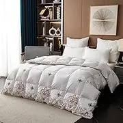 Premium White Goose Down Comforter Lightweight Warm Feather Duvet Insert 1000 Fill Power Fluffy Goose Feathers Down Comforter Bed Embroidery Cotton Fabric, 3D Baffle Box,White,200x230CM/79 x90
