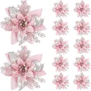 12 Pack Artificial Flowers Glitter Christmas Tree Ornaments for Party Decoration