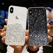 LCHULLE 2 Pack Girls Case for iPhone 11 Glitter Case Shiny Sparkle Bling Bling Case for Girls Women Clear Soft TPU Bumper Silicone Protective Cover for iPhone 11, Black & Clear