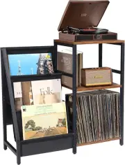 Record Player Stand with Vinyl Storage，200 LP Wooden Record Display Table for Al