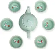 Chinese Kung Fu Tea Set Hand Painted Porcelain(6 Cups with Teapot)-Green Teacups