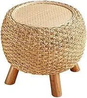 XWBLDBDFC Foot Rest Round Rattan Hand Woven Footstool, Solid Wood Stool, Designer Vanity Stool, Hallway Footrest