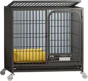 Dog Crate, Pet Crate, Single Door with Skylight, with Tray, 96 * 65 * 86cm, Black/White (61 * 44 * 57,Black)