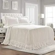 Lush Decor 16T004749 Ella Shabby Chic Ruffle Lace Bedspread White Farmhouse Style Lightweight 3 Piece Set Queen