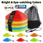 60Pcs Soccer Disc Cones Football Agility Training Field Marking Aid w/ Carry Bag