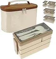FUYGRCJ 3 Tier Food Box with Compartments 1450ml Stackable Food Box Non-Stick Food Box Detachable Food Box Dishwasher Safe with Insulated Bag Spoon Fork for Adults Kids Office