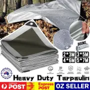Tarpaulin Tarp Canvas Camping Poly Tarps Heavy Duty Cover PE Silver AU