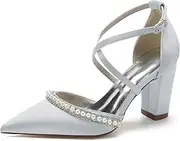 [Minishion] Women Wedding Shoes Heels Cross Strap Pointed Toe Evening Prom Pumps with Pearl BR027