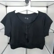 OFFLINE By Aerie Real Me Henley Crop Top Black Size L NWT