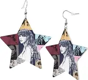[Generic] Earring For Women Faux Leather Dangle Ts Album Double-Side Printed Star Shape Drop Pu Earrings For Fans