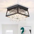 Crystal Flush Mount Ceiling Light, 11.8 inch 4-Light Black Farmhouse Lighting...