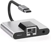 Xunweiad Type-C to Ethernet LAN Network Adapter Hub USB C to 3.5mm Audio PD Fast Charging Docking Station for Laptop Mobile Phone
