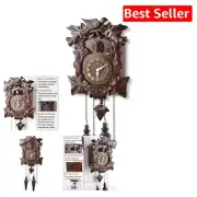 Handcrafted Dark Cherry Wooden Cuckoo Clock with Adjustable Volume - 11.5" High