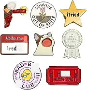 [YJ PREMIUMS] 9PC Funny Enamel Pins Pack Cute Cool Fun Pin for Lapel Backpack Jacket Hat Bag Adult Teens Girls Boys, Small Buttons Unique Novelty Mood Assorted Cartoon Cheap Bulk Craft Supply Accessories Gifts
