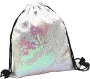 Homoyoyo Sequin Pull String Overnight Bag for Women Travel Gym Sackpack Reversible Polyester Storage Bag