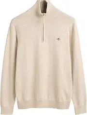 [GANT] Men's Classic Cotton Half Zip Knit, Light Beige Melange