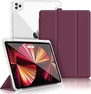 Gahwa iPad Pro 11 Inch Case 2021(3rd Gen)/2020 (2nd Gen)/2018(1st Gen) with Pencil Holder, Smart iPad Clear Case Cover [Support Touch ID and Auto Wake/Sleep]with Auto 2nd Gen Pencil Charging -Wine Red