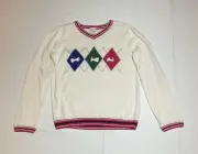Gymboree Girls Size 8 Ivory Pink Green Blue Argyle Bows V-neck Sweater NWT
