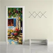 Door Stickers Self-Adhesive Oil Painting House Art Door Stickers Home Decoration Mural Porch Wallpaper Poster(95x215cm)