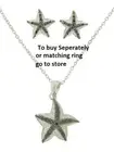 CZ Star Fish white gold 2 PC set silver black pendant earrings chain sealife New