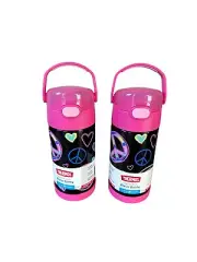 Thermos Stainless Steel Funtainer Bottle with Straw, Peace, 12 oz Set Of 2